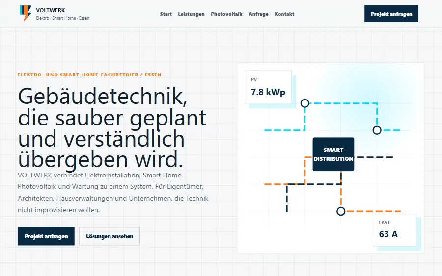 Demo-Website für den Elektro- und Smart-Home-Fachbetrieb VOLTWERK in Essen